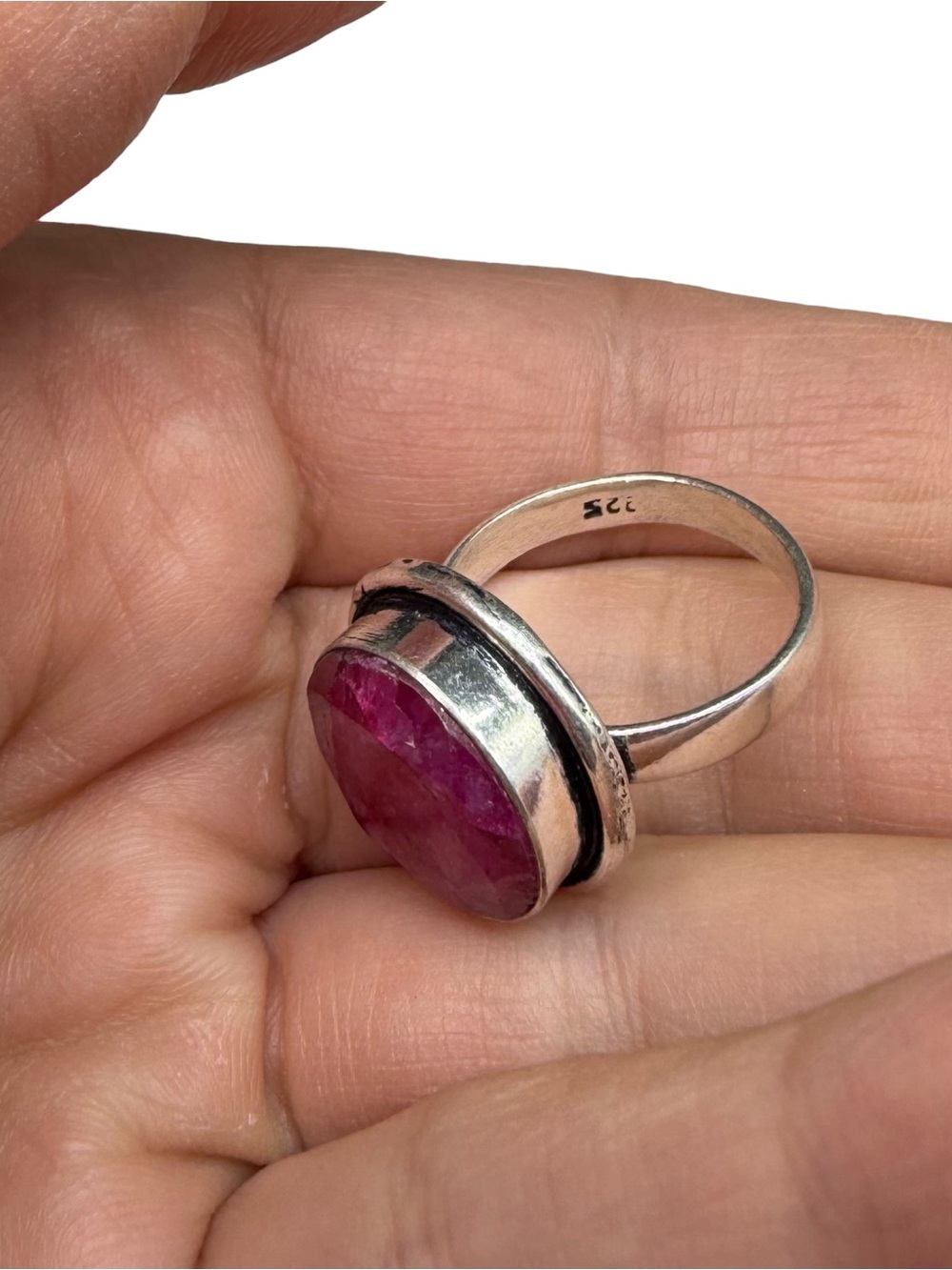 Ruby Ring Size 6 925 Sterling Silver Overlay Round Faceted Stone - Picture 5 of 5